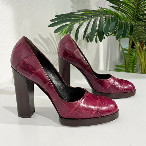 Gucci by Tom Ford Plum Alligator Skin Platform Pumps size 7 - Picture 2 of 11